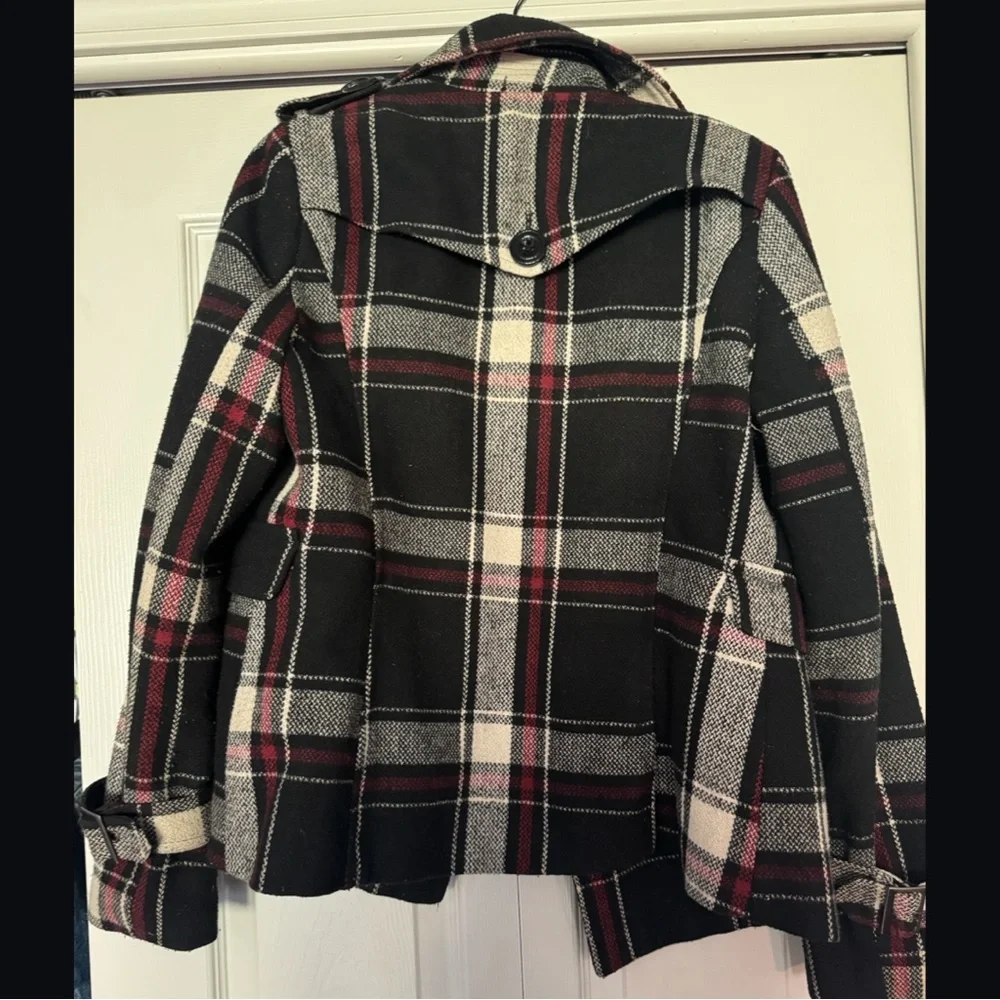 Maurices Large Plaid Double-Breasted Women's Coat - Black, White & Red - Picture 2 of 5